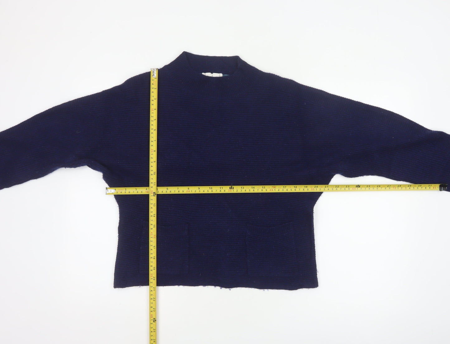 White Stuff Women’s Navy UK 14 Cotton Mock Neck Pocket Pullover Jumper