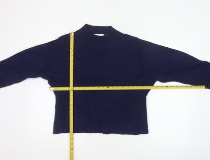 White Stuff Women’s Navy UK 14 Cotton Mock Neck Pocket Pullover Jumper