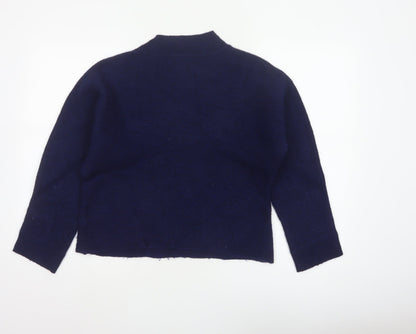 White Stuff Women’s Navy UK 14 Cotton Mock Neck Pocket Pullover Jumper