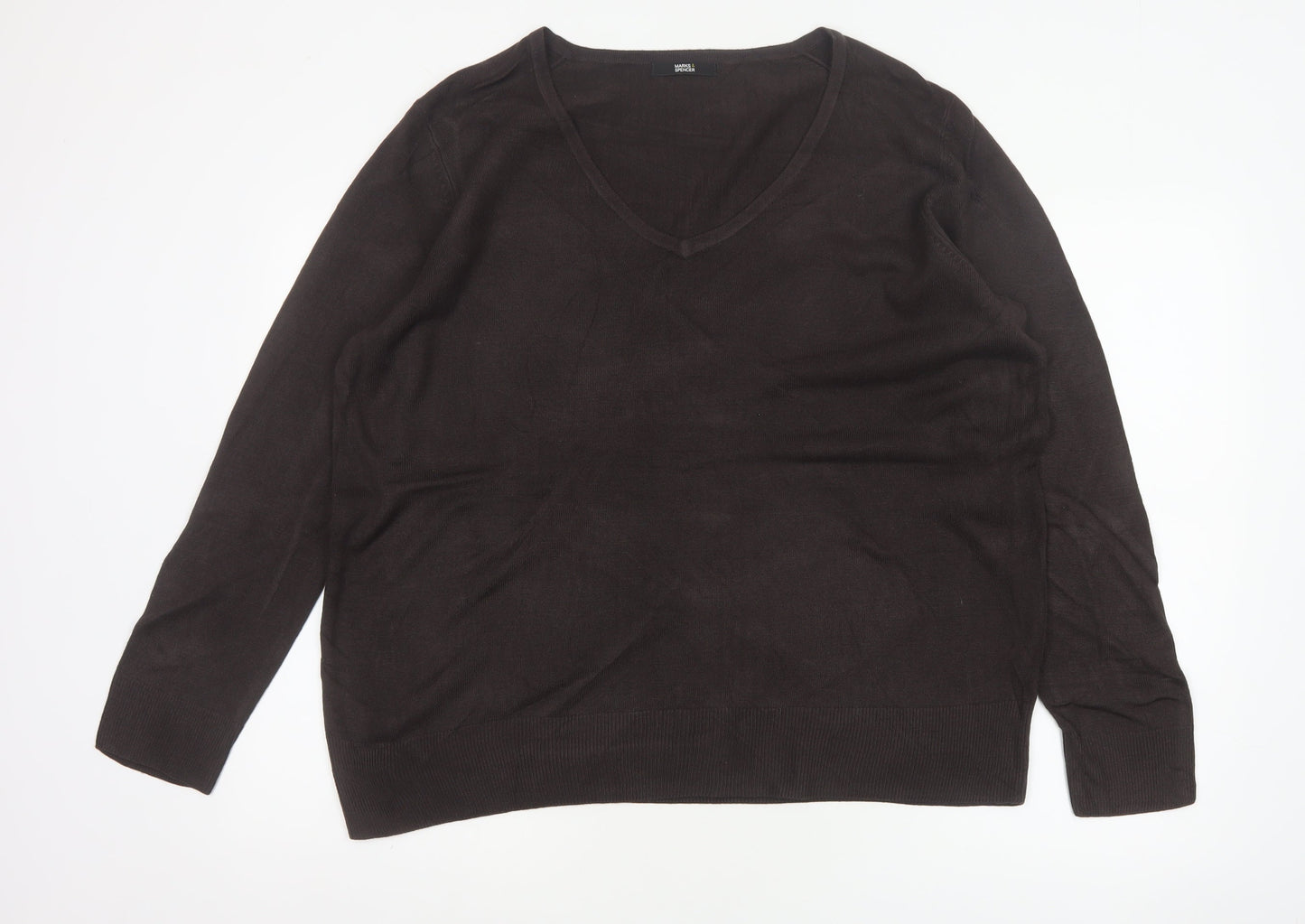 Marks and Spencer Women Brown Size 20 V-Neck Knit Pullover Jumper