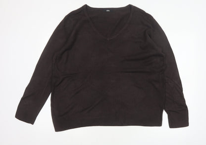 Marks and Spencer Women Brown Size 20 V-Neck Knit Pullover Jumper