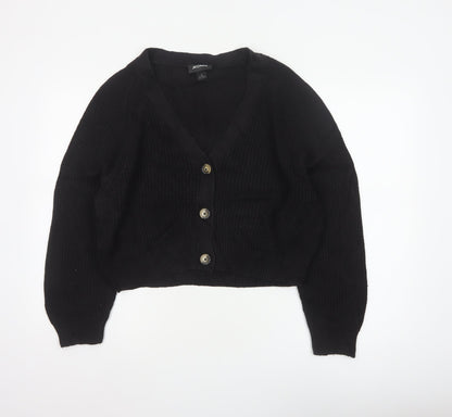 Monki Women Black V-Neck Button Cardigan UK 14 Cotton Knit