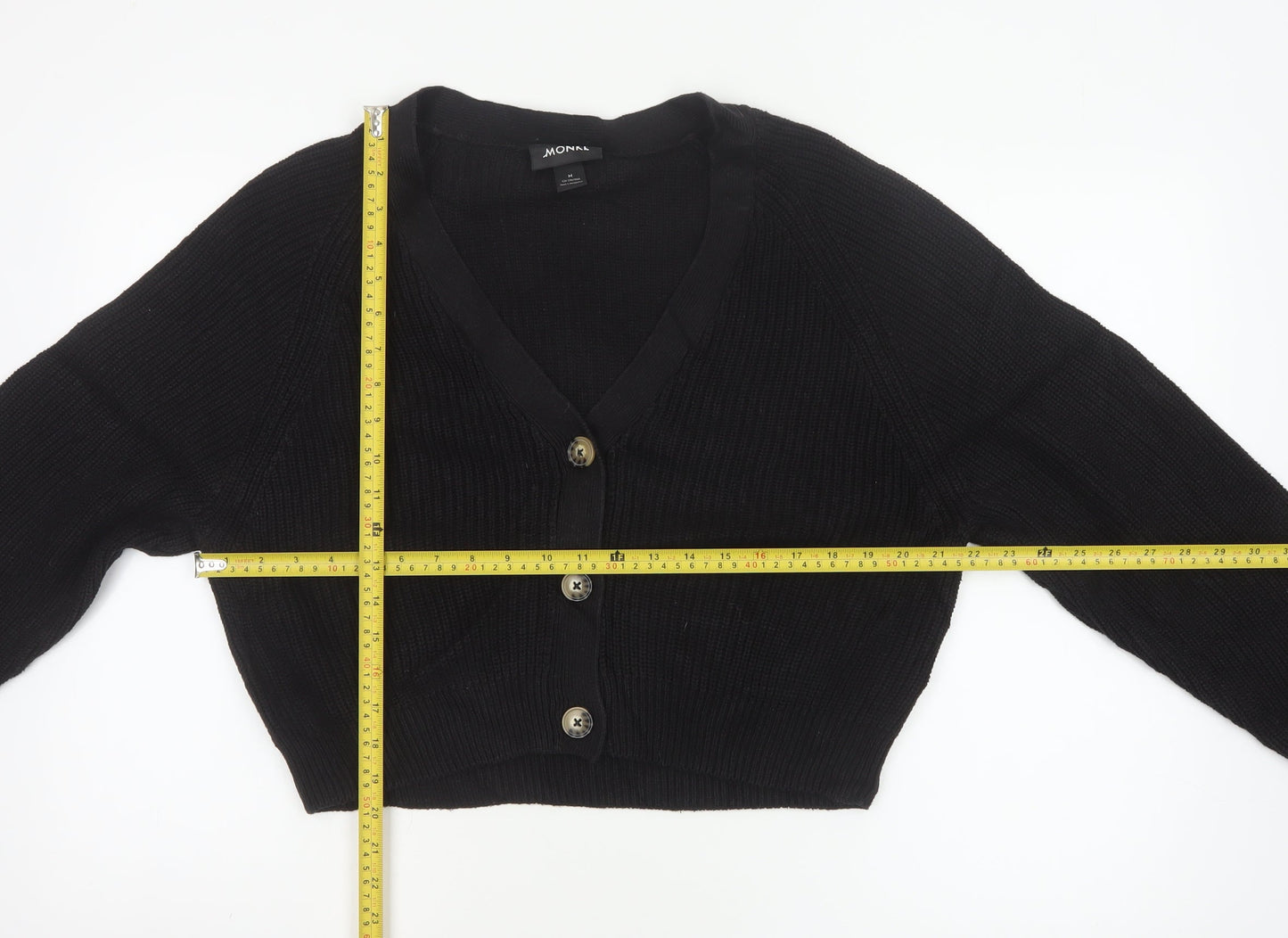 Monki Women Black V-Neck Button Cardigan UK 14 Cotton Knit