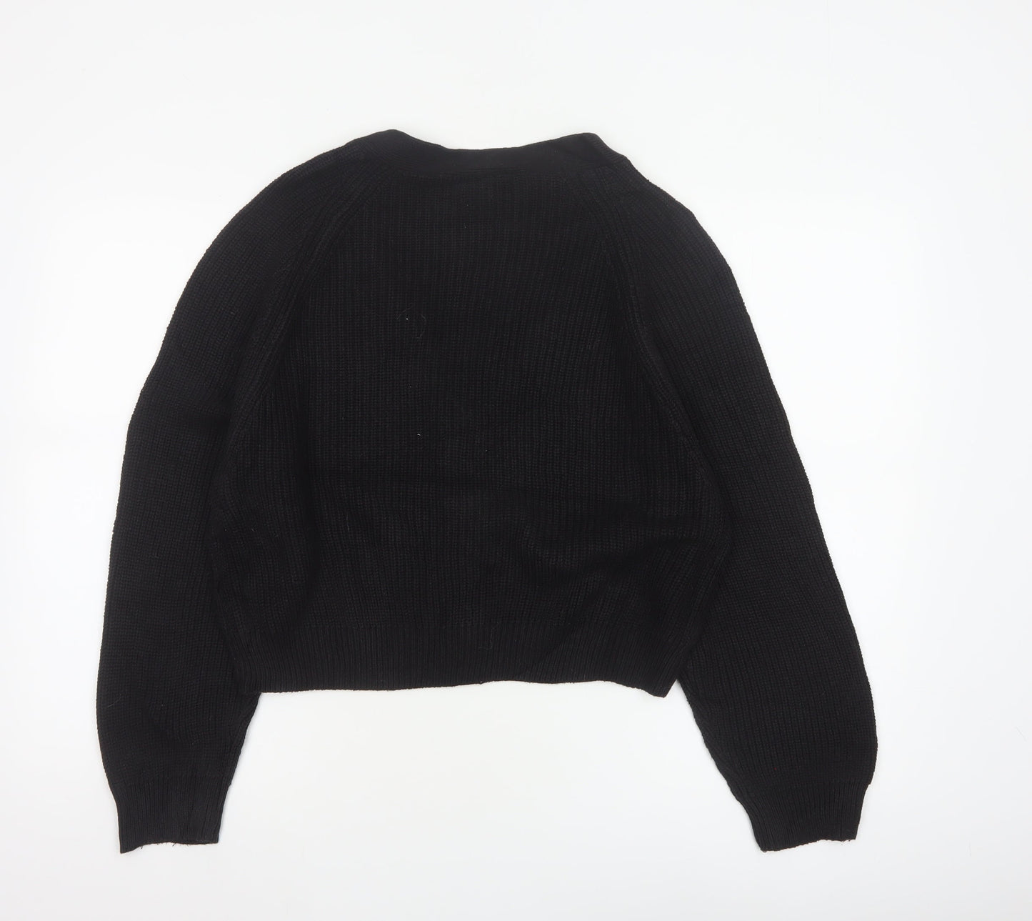 Monki Women Black V-Neck Button Cardigan UK 14 Cotton Knit