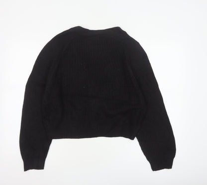 Monki Women Black V-Neck Button Cardigan UK 14 Cotton Knit