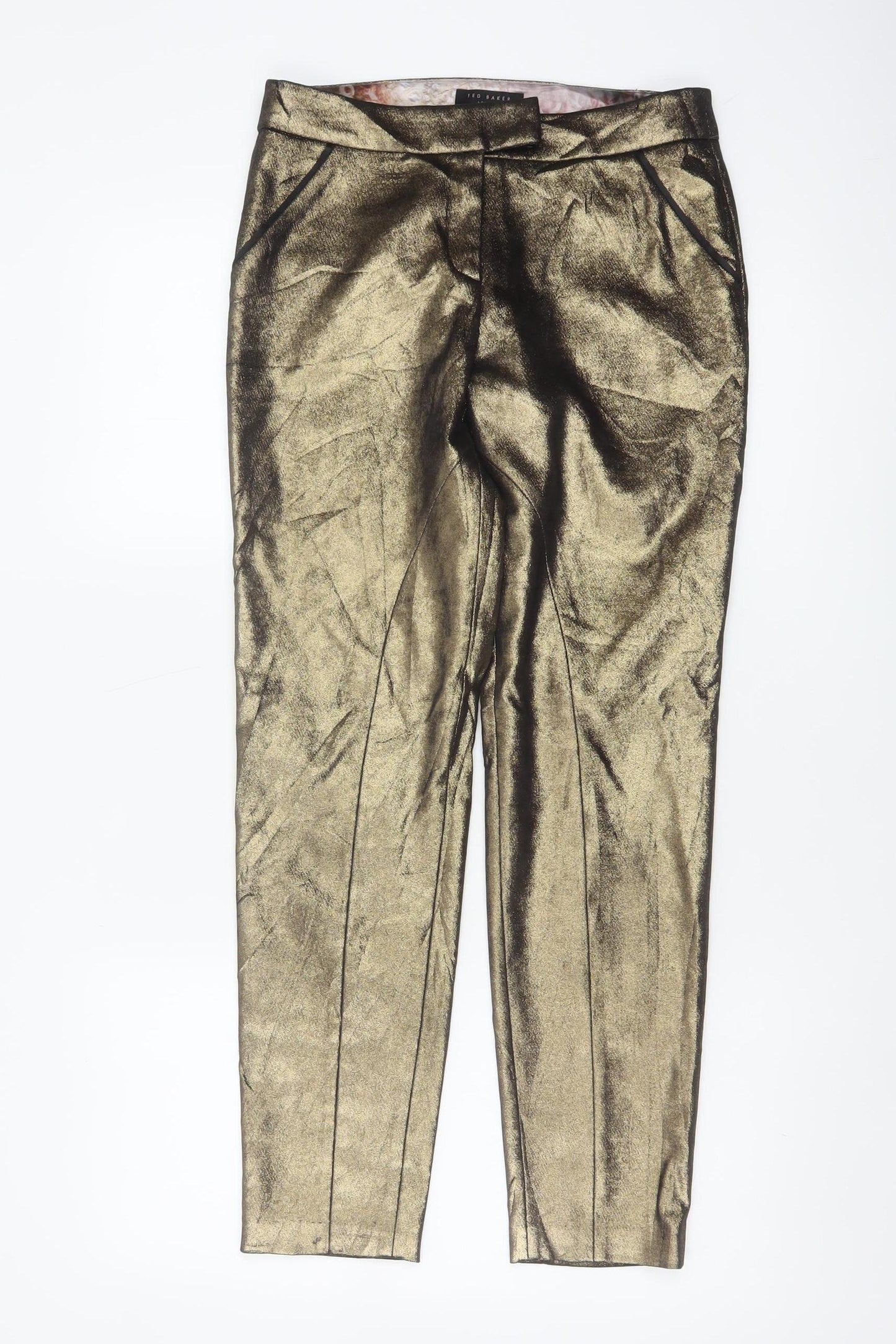 Ted Baker Women’s Gold Metallic Tapered Ankle Trousers UK 6