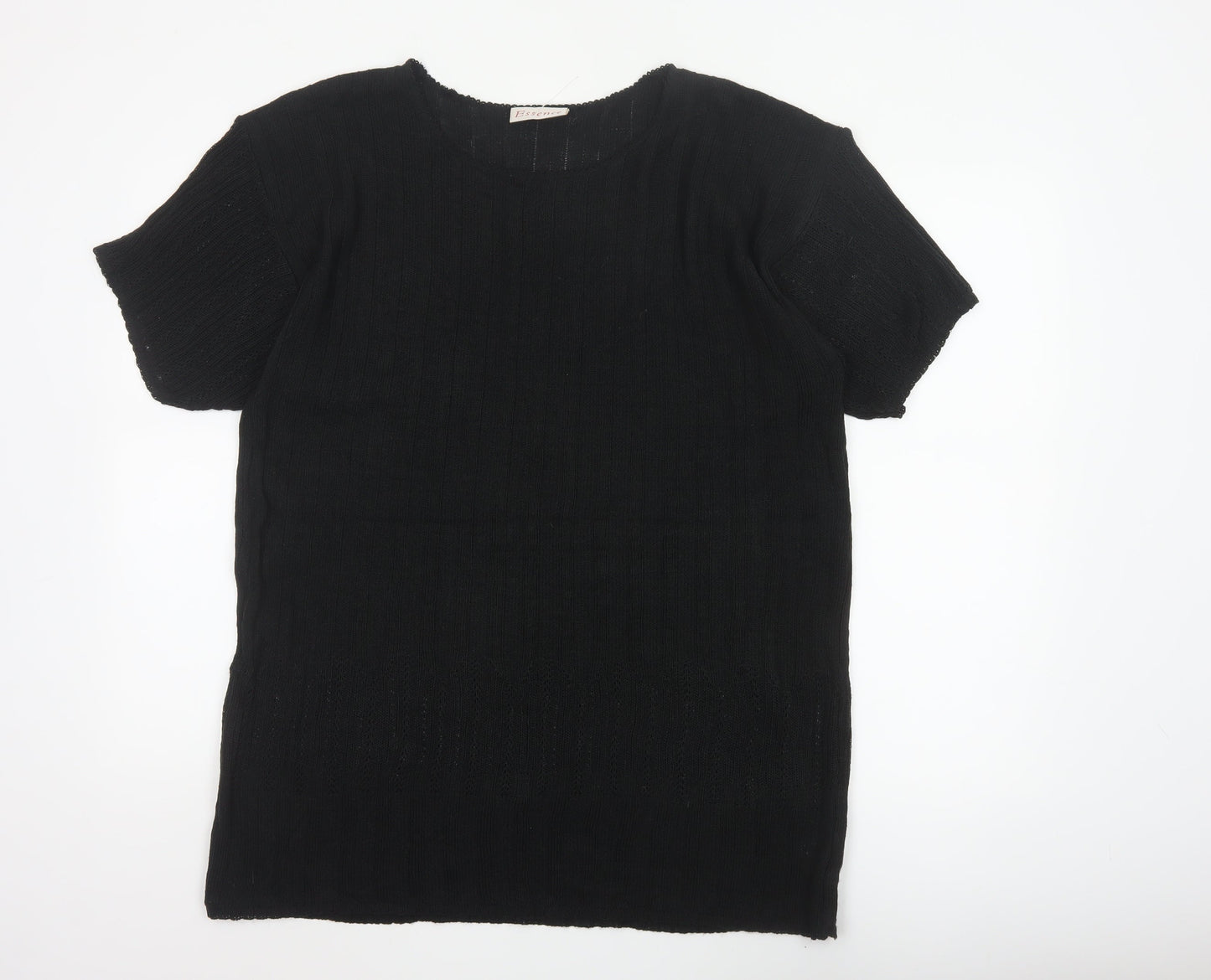 Essence Women Black UK 18/20 Knit Short Sleeve Basic Top
