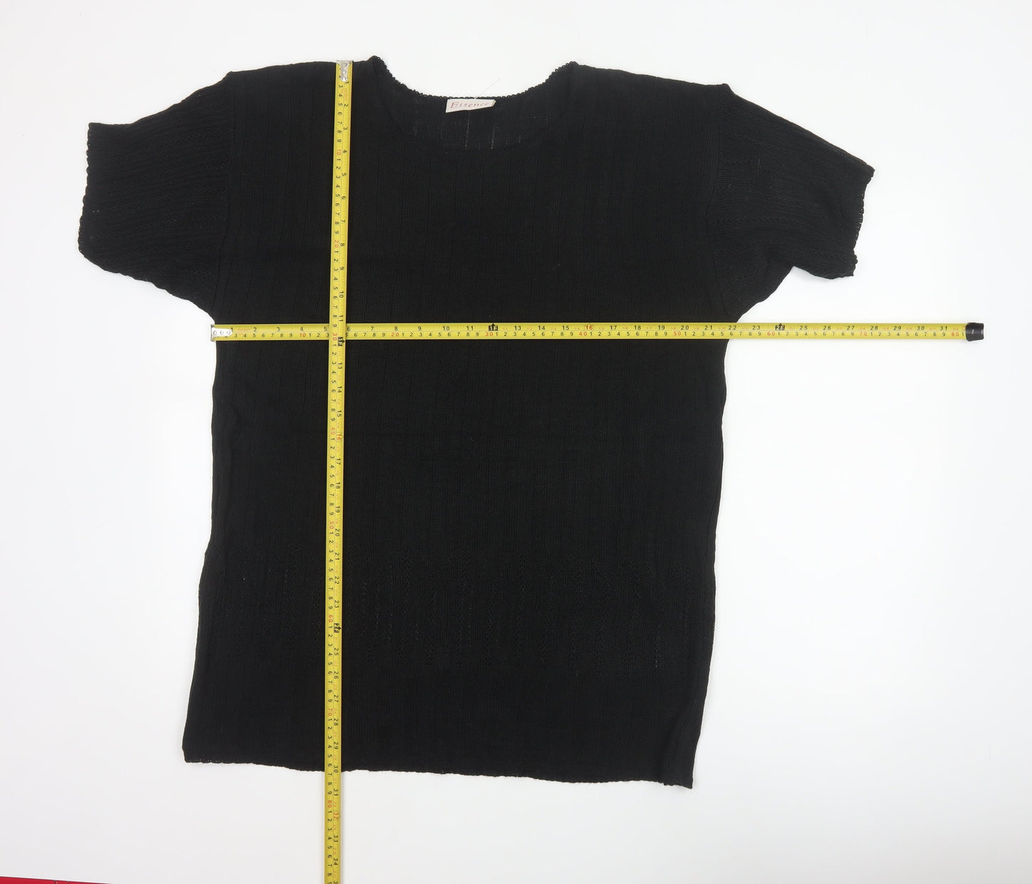 Essence Women Black UK 18/20 Knit Short Sleeve Basic Top