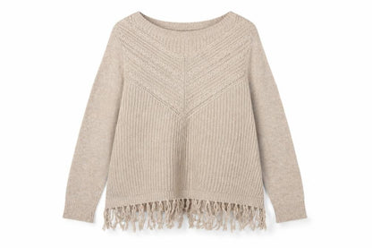 Roman Women's Beige Size 14 Fringe Chunky Knit Round Neck Jumper