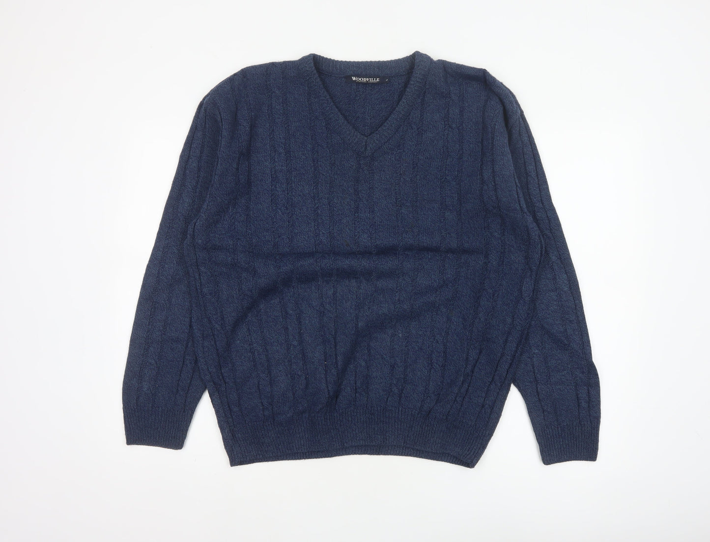 Woodville Men’s Blue L Cable Knit V-Neck Acrylic Pullover Jumper