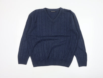 Woodville Men’s Blue L Cable Knit V-Neck Acrylic Pullover Jumper