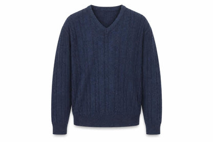 Woodville Men’s Blue L Cable Knit V-Neck Acrylic Pullover Jumper