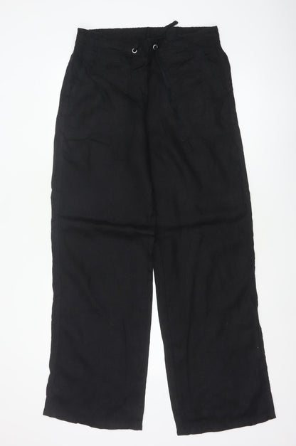 M&S Women Black UK 12 Linen Wide Leg Drawstring Trousers