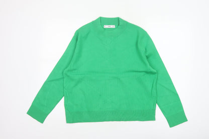 MNG Women Green S Fine Knit Crew Neck Long Sleeve Pullover Jumper