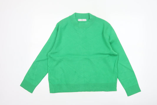 MNG Women Green S Fine Knit Crew Neck Long Sleeve Pullover Jumper