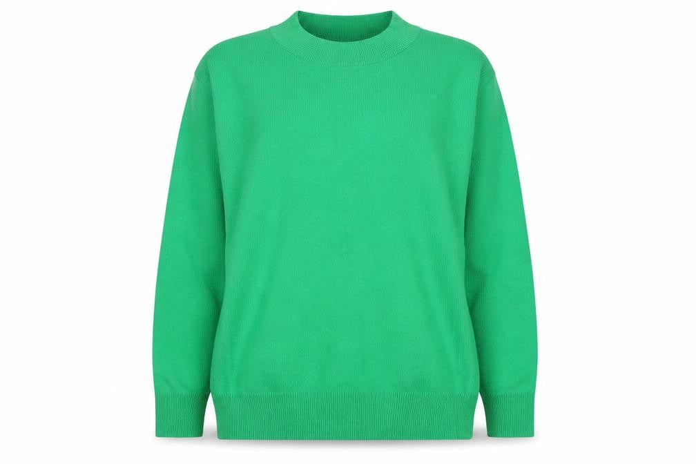 Mango Women Green S Fine Knit Crew Neck Long Sleeve Pullover Jumper