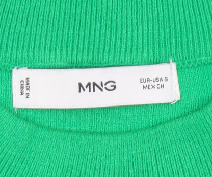 MNG Women Green S Fine Knit Crew Neck Long Sleeve Pullover Jumper