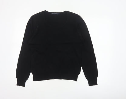 WoolOvers Women’s Black M Merino Cashmere Round Neck Knit Jumper