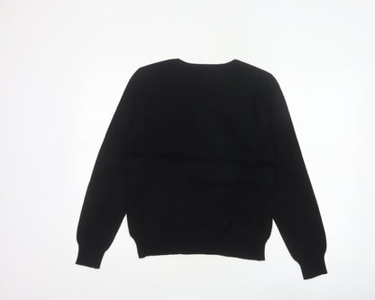 WoolOvers Women’s Black M Merino Cashmere Round Neck Knit Jumper