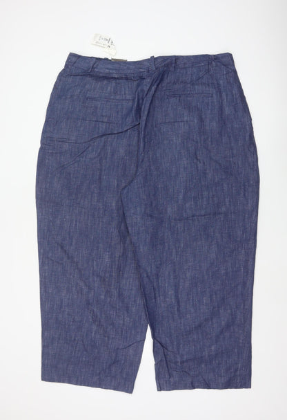 Marks & Spencer Women Blue Size 22 Short Wide Leg Linen Blend Trousers