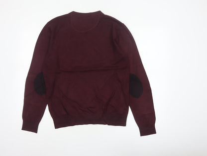 Sartoria Italiana Men’s Red L Crew Neck Pullover Knit Jumper Elbow Patches