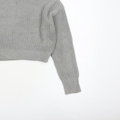 Pull&Bear Women Grey S Chunky Knit Crew Neck Pullover Jumper