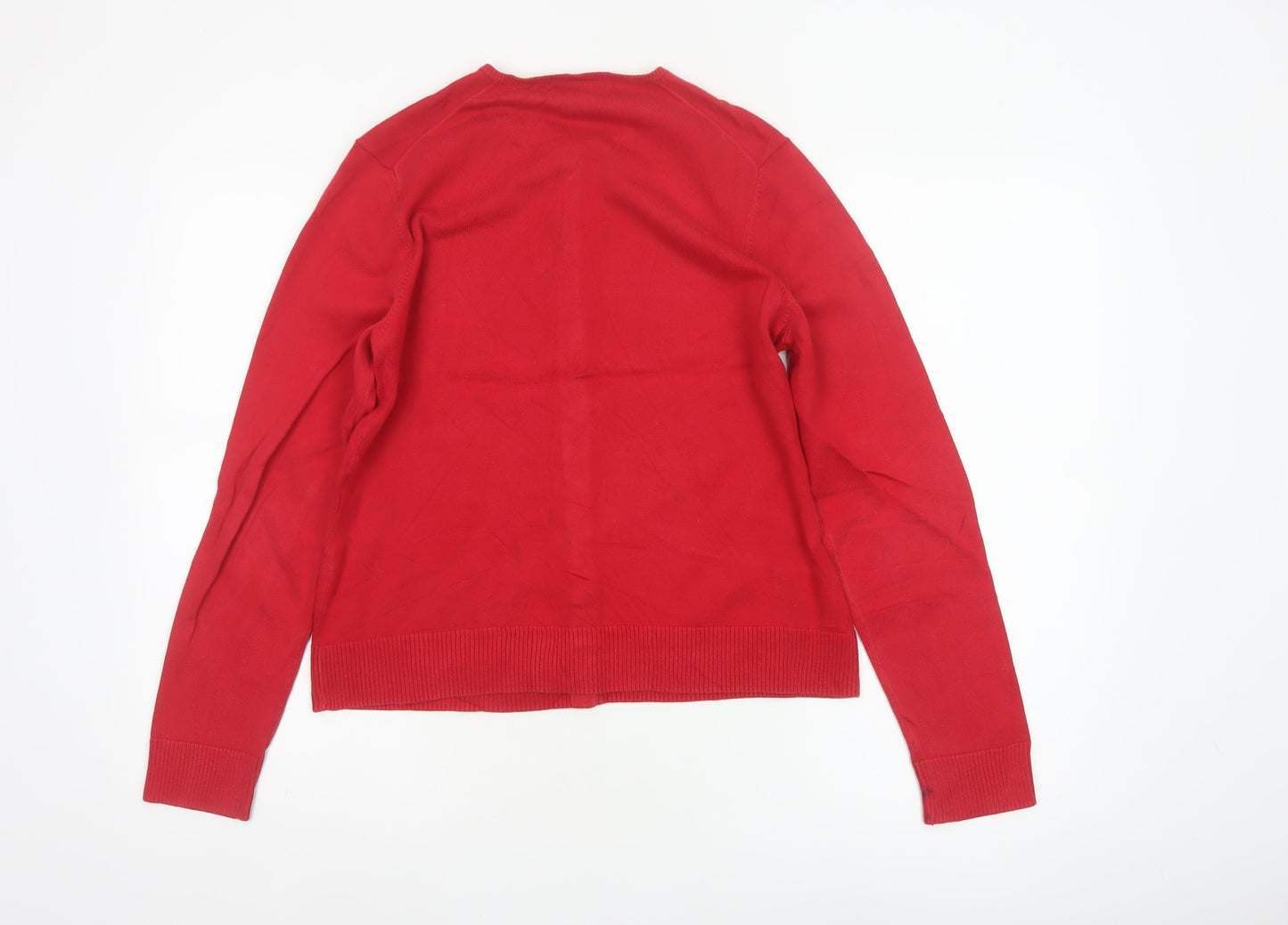 Lands' End Women's Red Size 8 Cotton Knit Button Cardigan