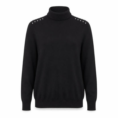 Wallis Women Black UK 12 Roll Neck Studded Knit Pullover Jumper