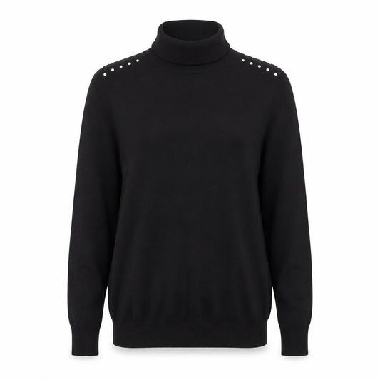 Wallis Women Black UK 12 Roll Neck Studded Knit Pullover Jumper
