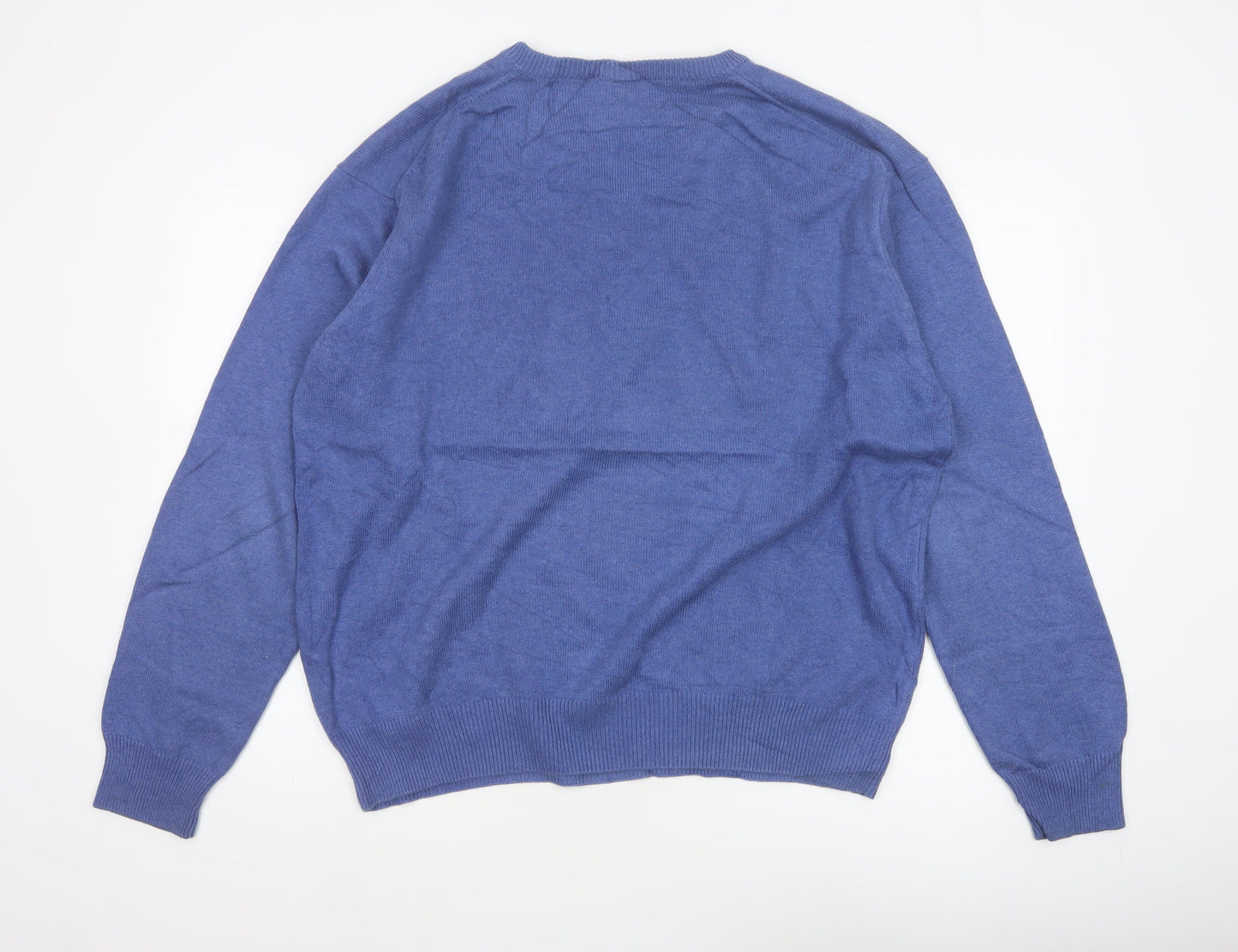 GANT Men’s Blue XL V-Neck Cotton Logo Pullover Jumper Classic Knit