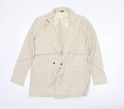 Topshop Women's Beige UK 8 Linen Blend Double-Breasted Blazer Jacket