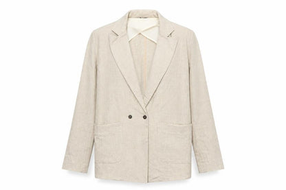 Topshop Women's Beige UK 8 Linen Blend Double-Breasted Blazer Jacket