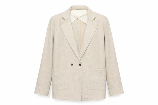 Topshop Women's Beige UK 8 Linen Blend Double-Breasted Blazer Jacket