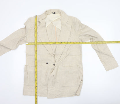 Topshop Women's Beige UK 8 Linen Blend Double-Breasted Blazer Jacket