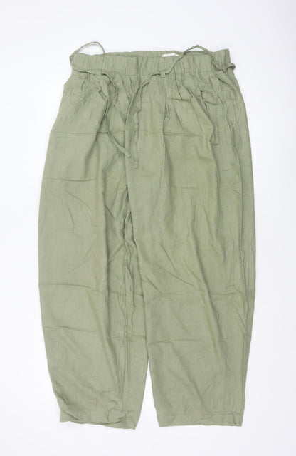 Next Women Green UK 16 Linen Blend Paperbag Tapered Trousers