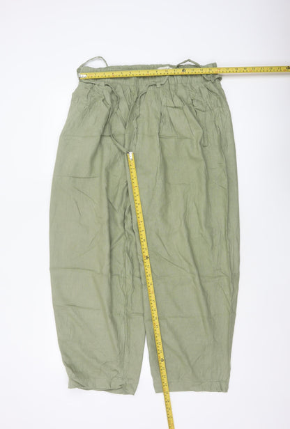 Next Women Green UK 16 Linen Blend Paperbag Tapered Trousers