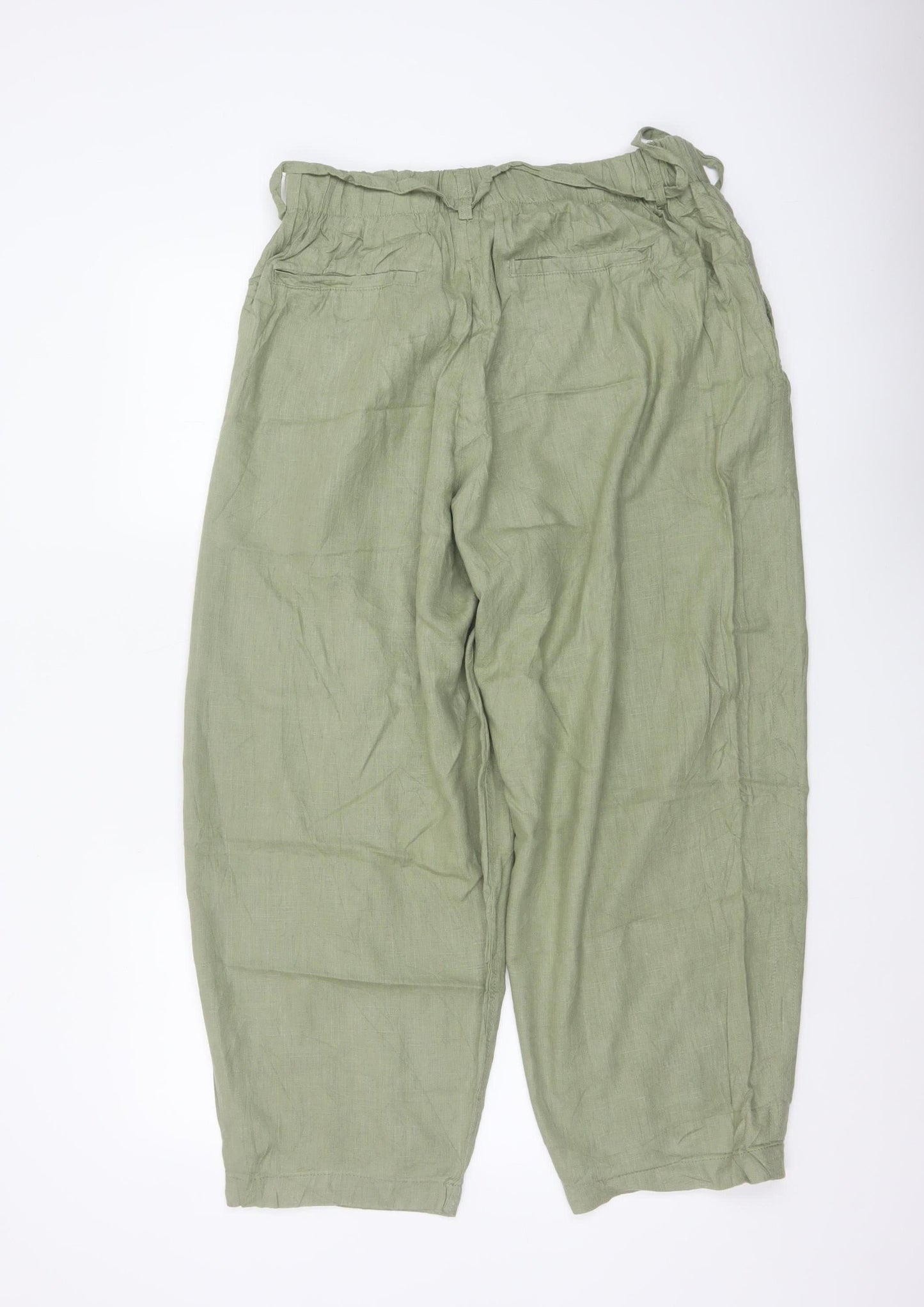 Next Women Green UK 16 Linen Blend Paperbag Tapered Trousers
