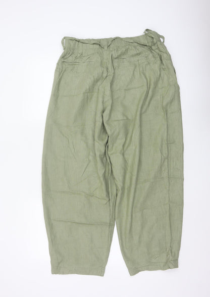 Next Women Green UK 16 Linen Blend Paperbag Tapered Trousers