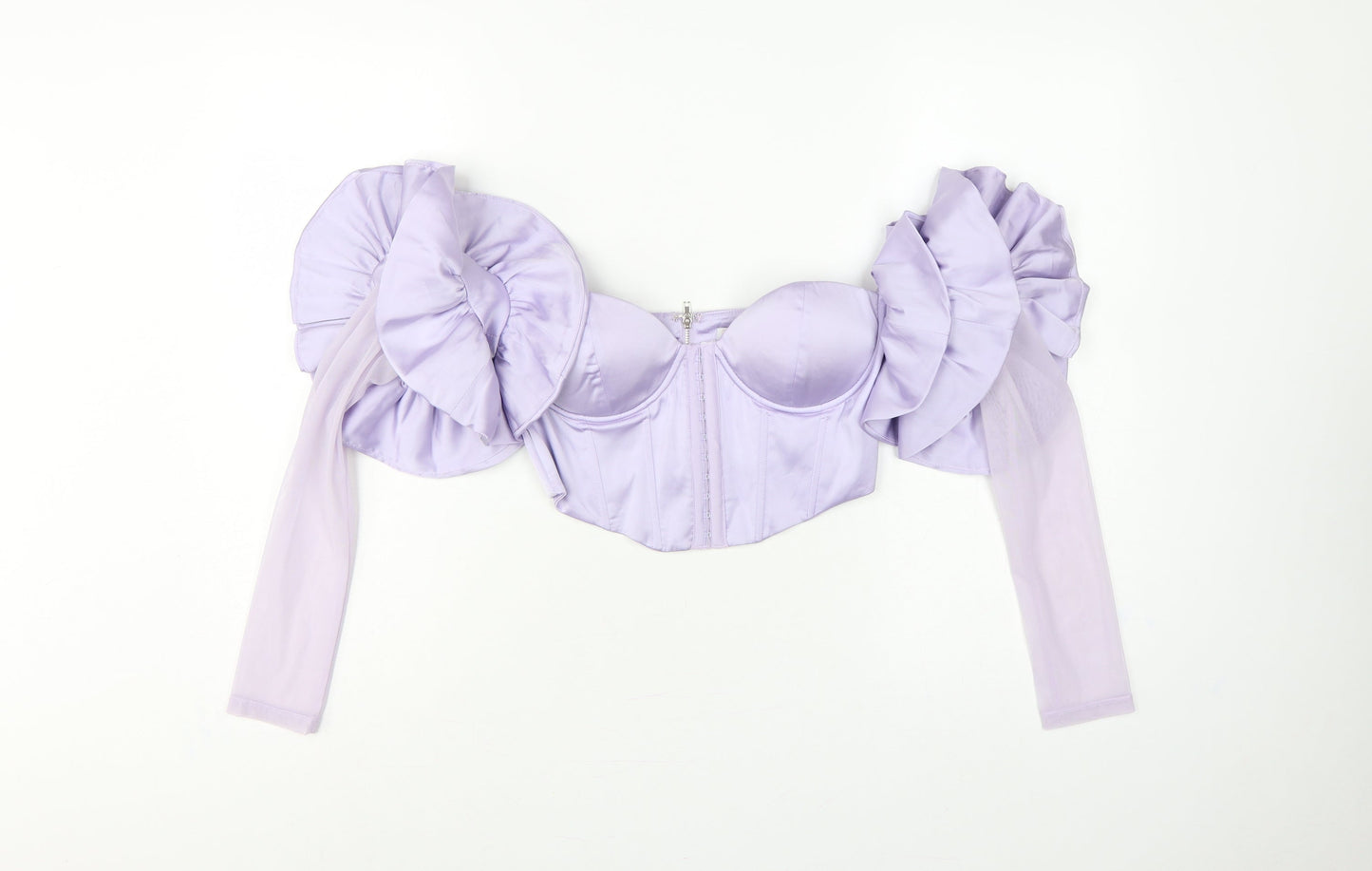 Oh Polly Women Purple UK 10 Cropped Ruffle Corset Blouse Long Sleeve