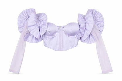 Oh Polly Women Purple UK 10 Cropped Ruffle Corset Blouse Long Sleeve