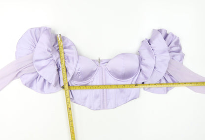 Oh Polly Women Purple UK 10 Cropped Ruffle Corset Blouse Long Sleeve