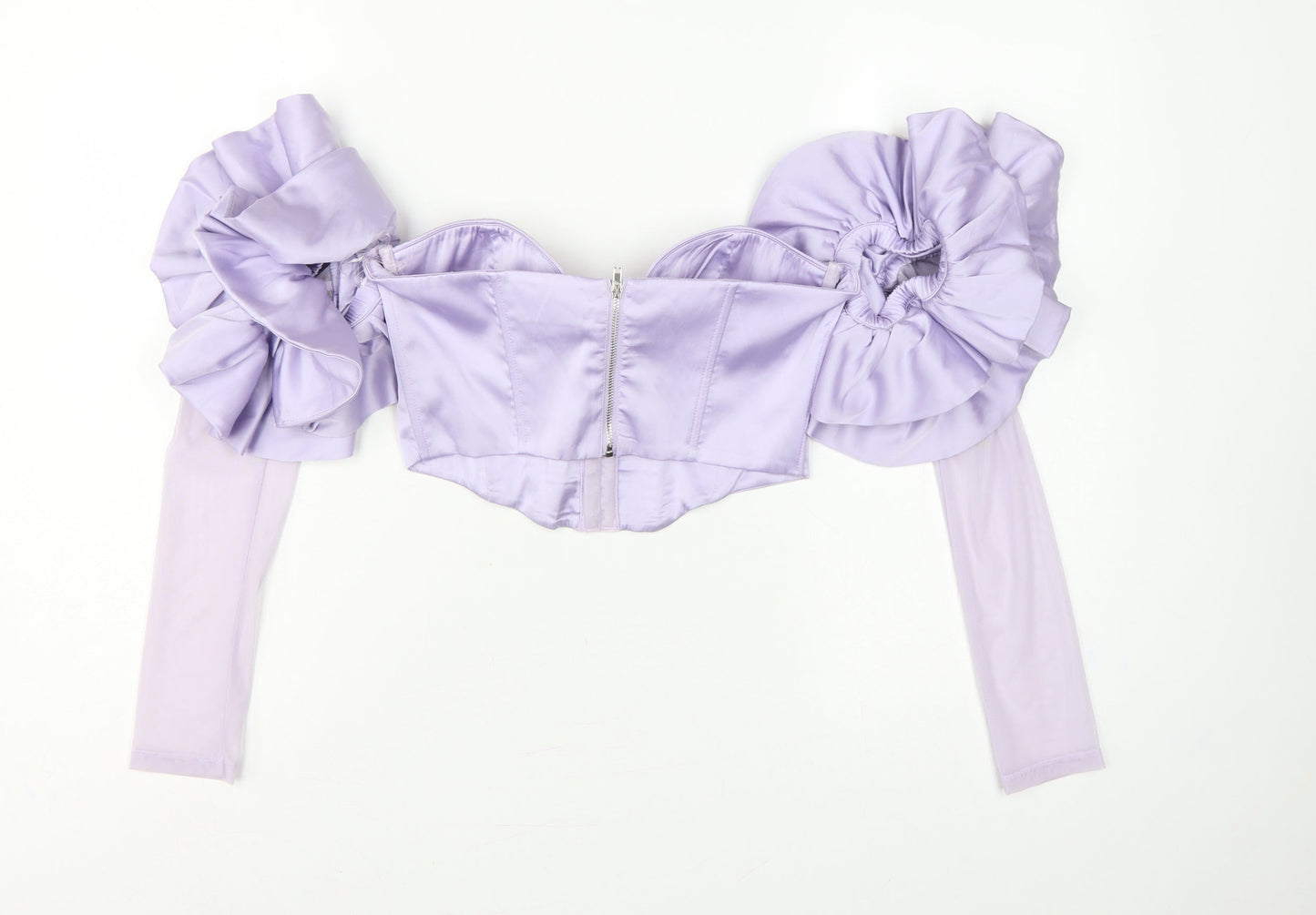 Oh Polly Women Purple UK 10 Cropped Ruffle Corset Blouse Long Sleeve