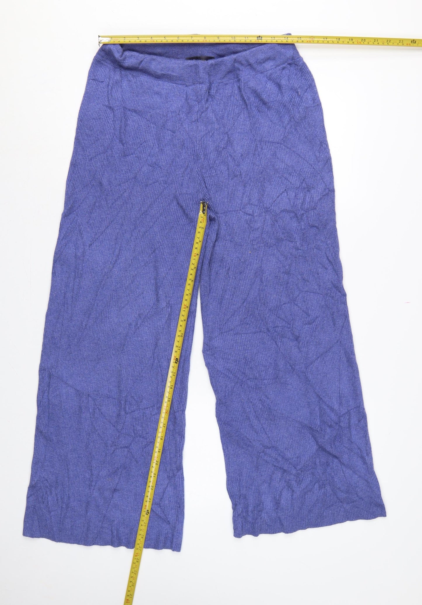 M&S Women Blue Hyacinth Knit Straight Leg Elastic Waist Trousers M