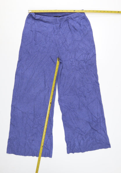 M&S Women Blue Hyacinth Knit Straight Leg Elastic Waist Trousers M