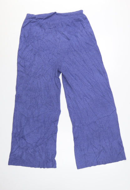 M&S Women Blue Hyacinth Knit Straight Leg Elastic Waist Trousers M