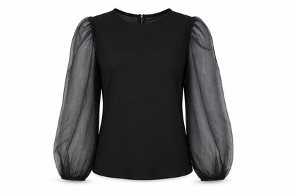 Pixie Dainty Women Black UK 10 Puff Sleeve Sheer Chiffon Blouse