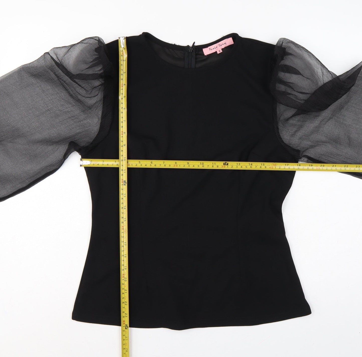 Pixie Dainty Women Black UK 10 Puff Sleeve Sheer Chiffon Blouse