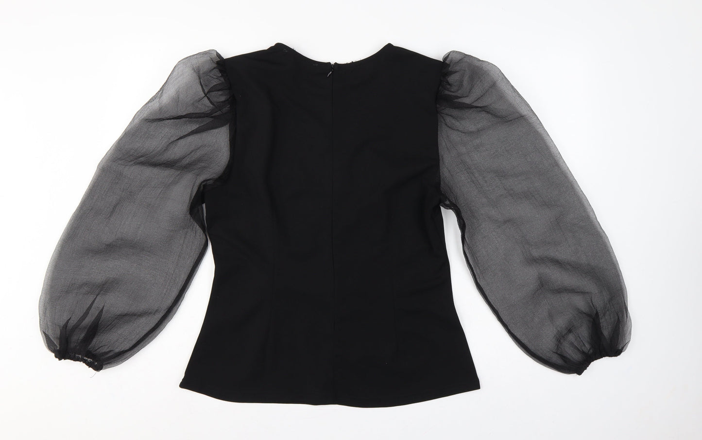 Pixie Dainty Women Black UK 10 Puff Sleeve Sheer Chiffon Blouse