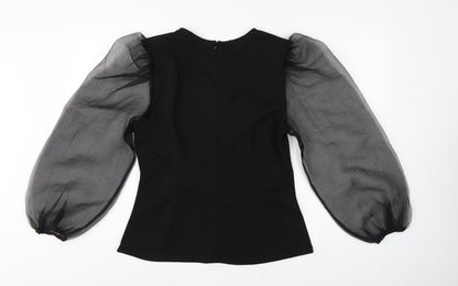 Pixie Dainty Women Black UK 10 Puff Sleeve Sheer Chiffon Blouse