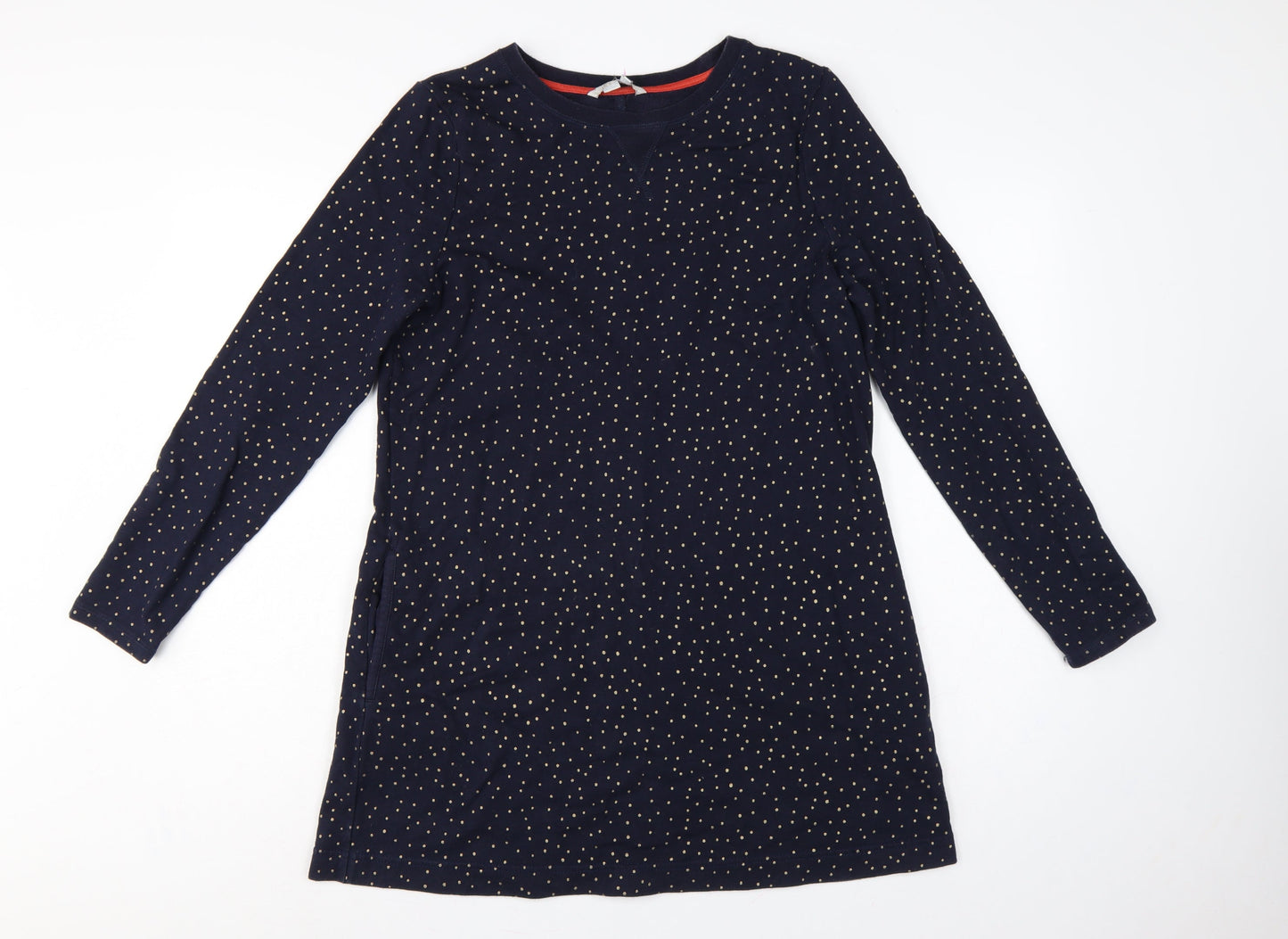 Boden Women’s Blue Gold Polka Dot Cotton Jumper Dress UK 12